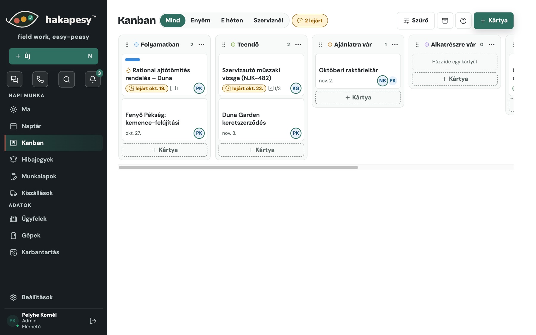 Kanban board with columns